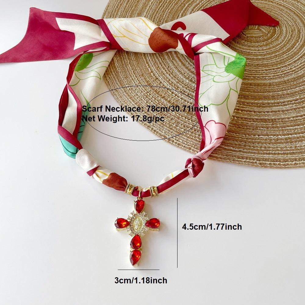 Light-luxury Elegant Printed Silk Scarf Necklace