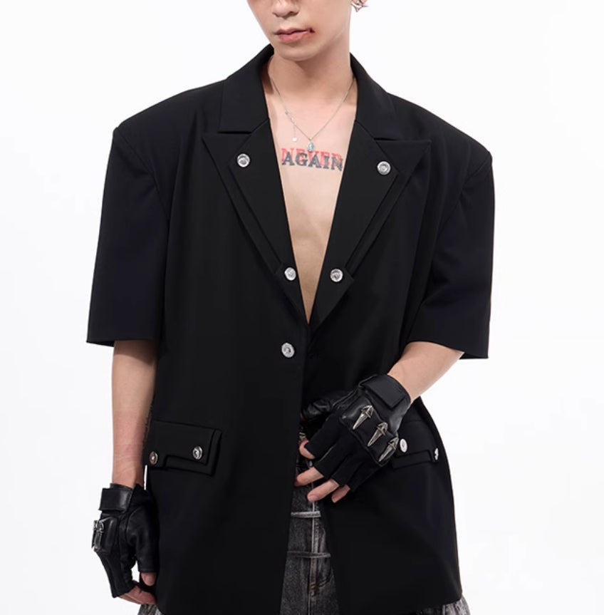 Men's Summer Silhouette Shoulder Padded Short Sleeved Jacket