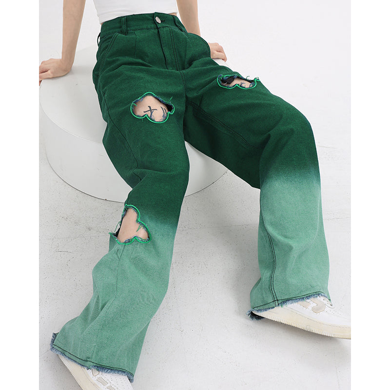 Loose Gradient Cutout Straight Leg Jeans