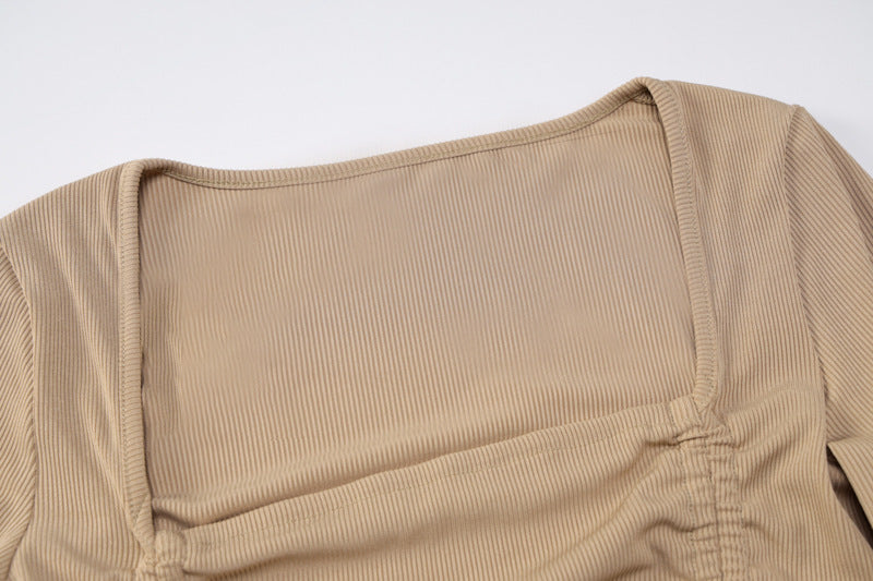 Square Neck Smocked Long Sleeve Dress