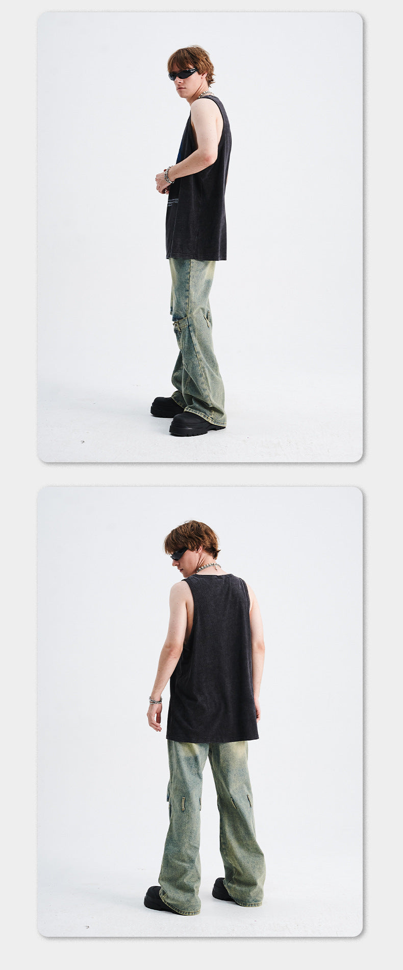 Gilet délavé à imprimé vintage pour homme, aspect usé et flou