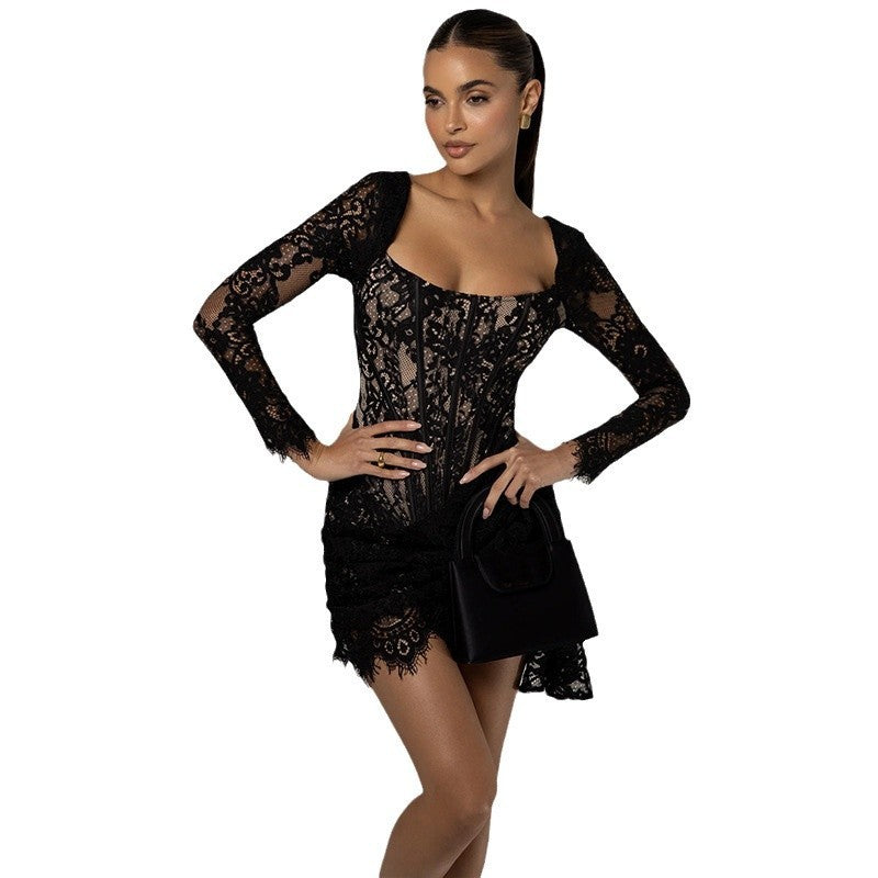 Fashion U-neck Slim-fit Long Sleeve Dress