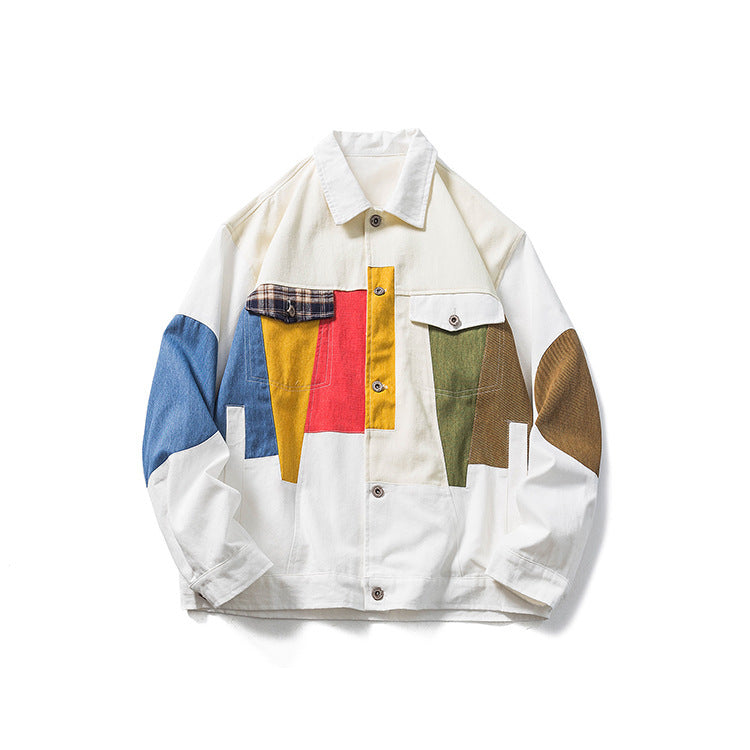 Manteau ample de style américain en patchwork de couleurs contrastées