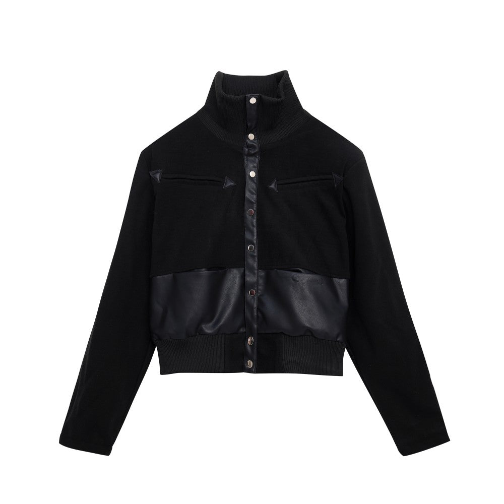 Stand Collar Padded Shoulder Short Jacket