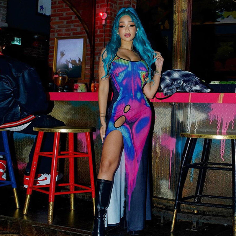 Open Back Slim Fit Print Dress