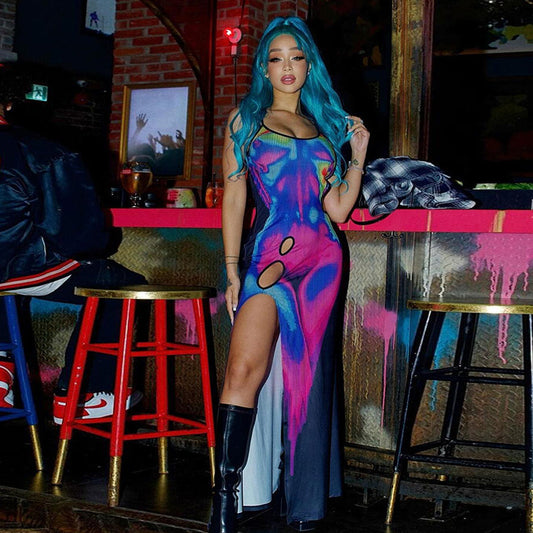 Robe imprimée slim à dos ouvert