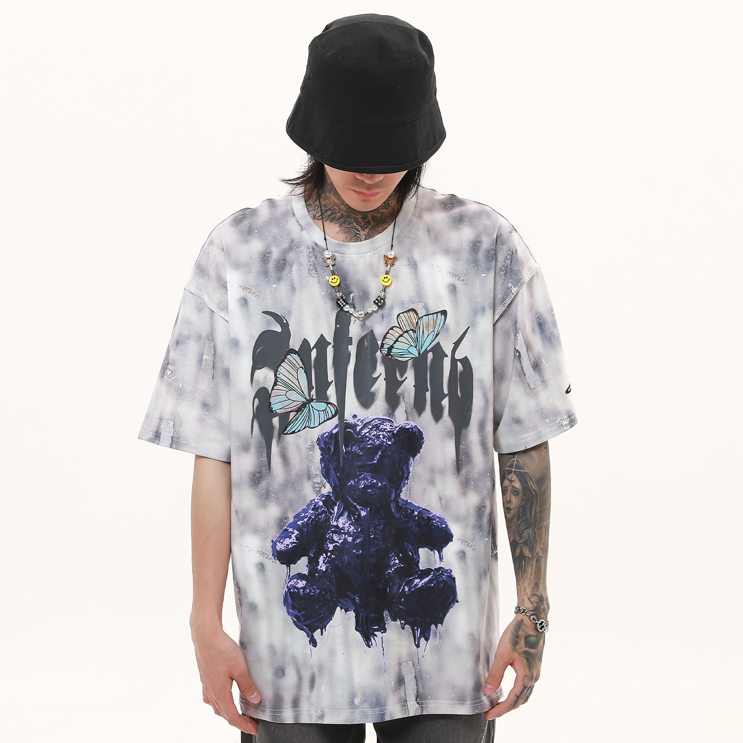 Tie dyed bear print short sleeve T-shirt