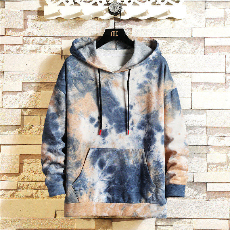 Autumn loose tie-dye color matching hooded sweater