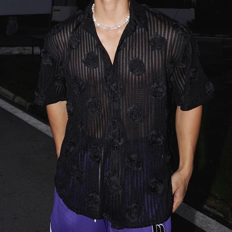 Chemise à manches courtes à imprimé floral tridimensionnel Heavy Industry