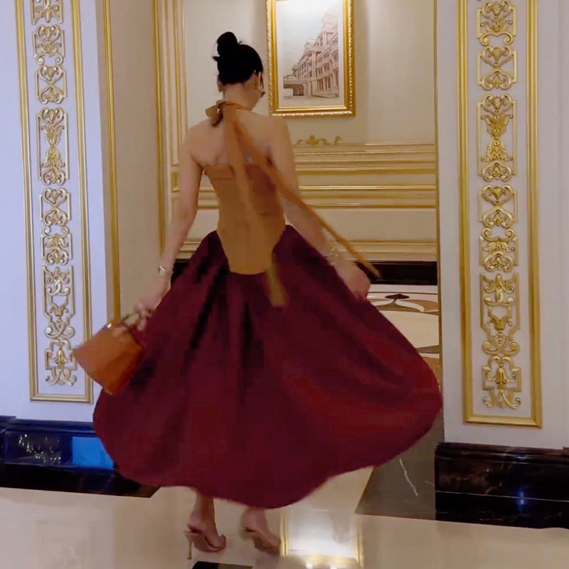 Fashion Vacation Style Halter Lace-up Backless Slim Fit Dress