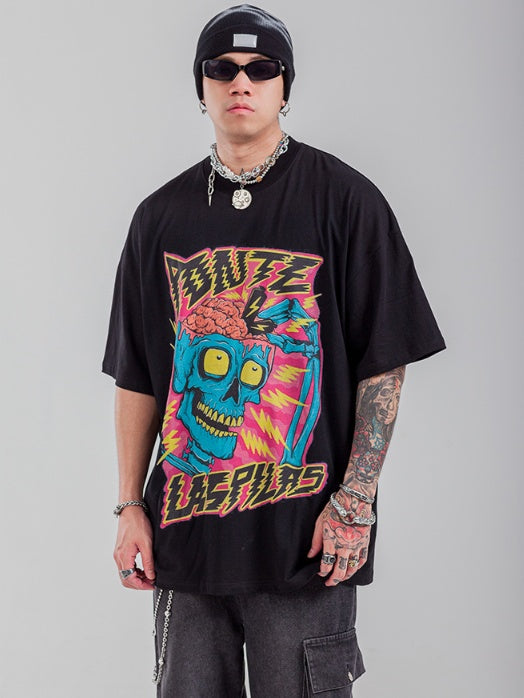 Men's Cartoon Skull Print Short Sleeve Half Sleeve Top