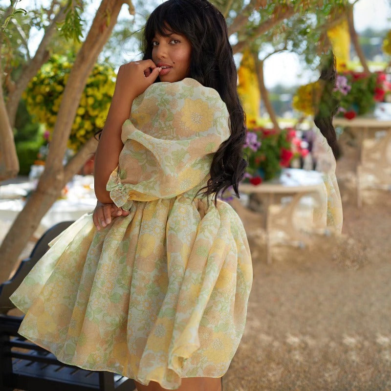 New European And American Women's Short Sleeve Square Neck Dress