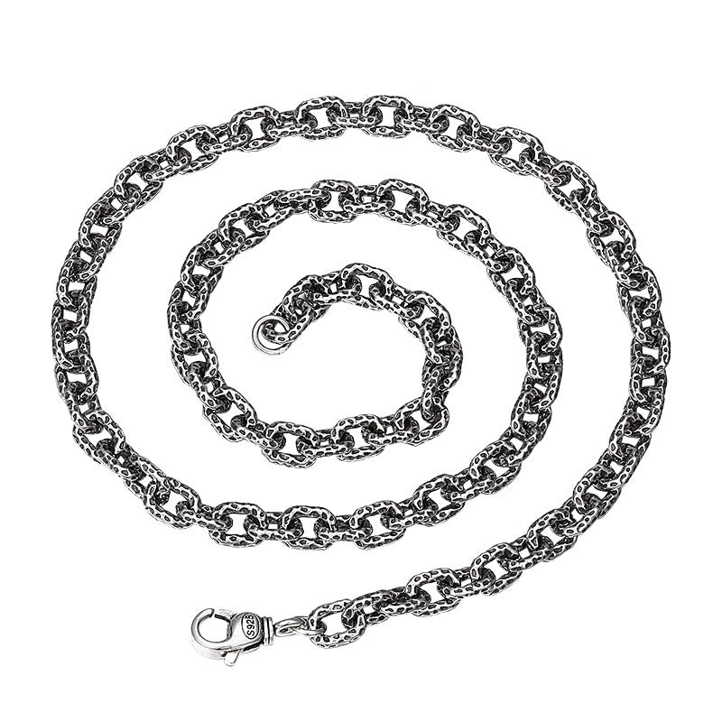 S925 Sterling Silver Meteorite Necklace Stone Pattern Thick Type Men