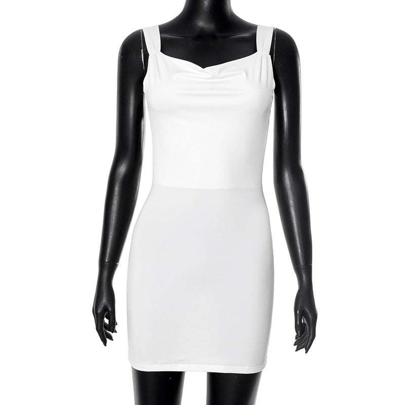 Robe simple dos nu à gros nœud de couleur unie