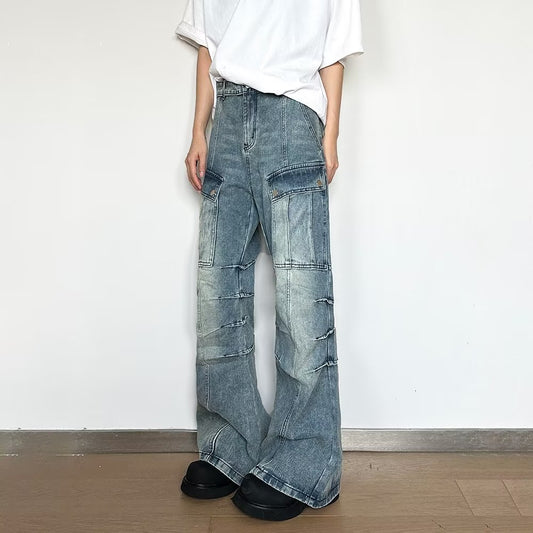 Jean ample délavé style rétro américain High Street Workwear