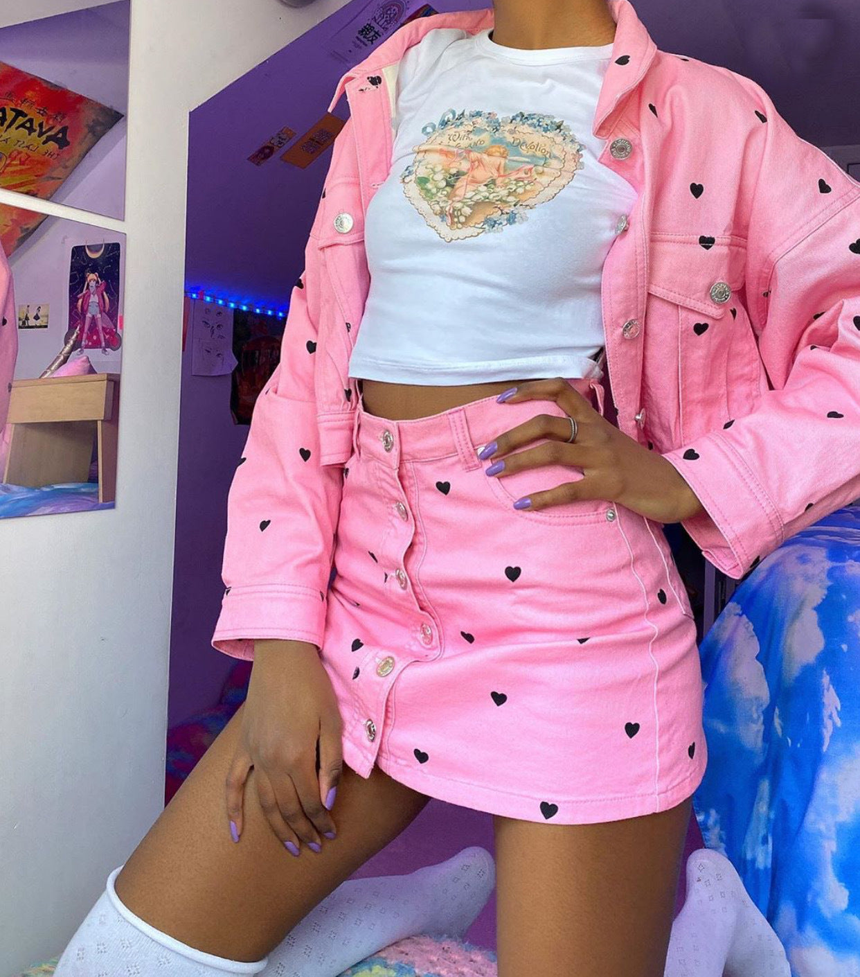 Jupe en jean Pink Love