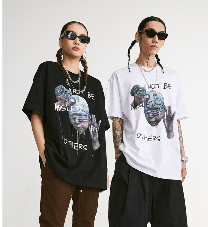 Hip-hop Tide Brand Casual Personality Avatar Printing Original Ins Short Sleeve Men