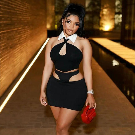 Lapel Twisted Short Vest Underpants Set Skirt Outfit