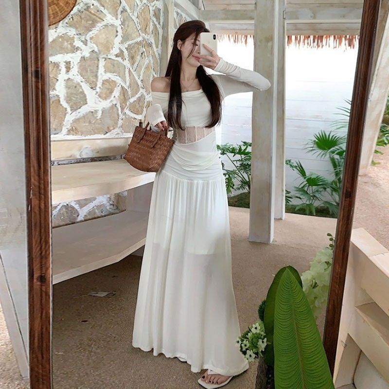 Lady's Off-shoulder Top And Skirt Set
