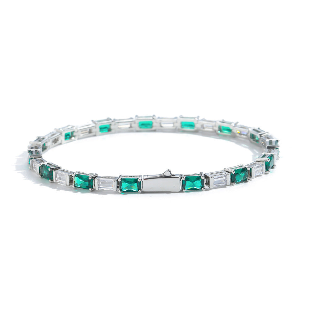 Rectangular Zirconium Green And White Simple Bracelet