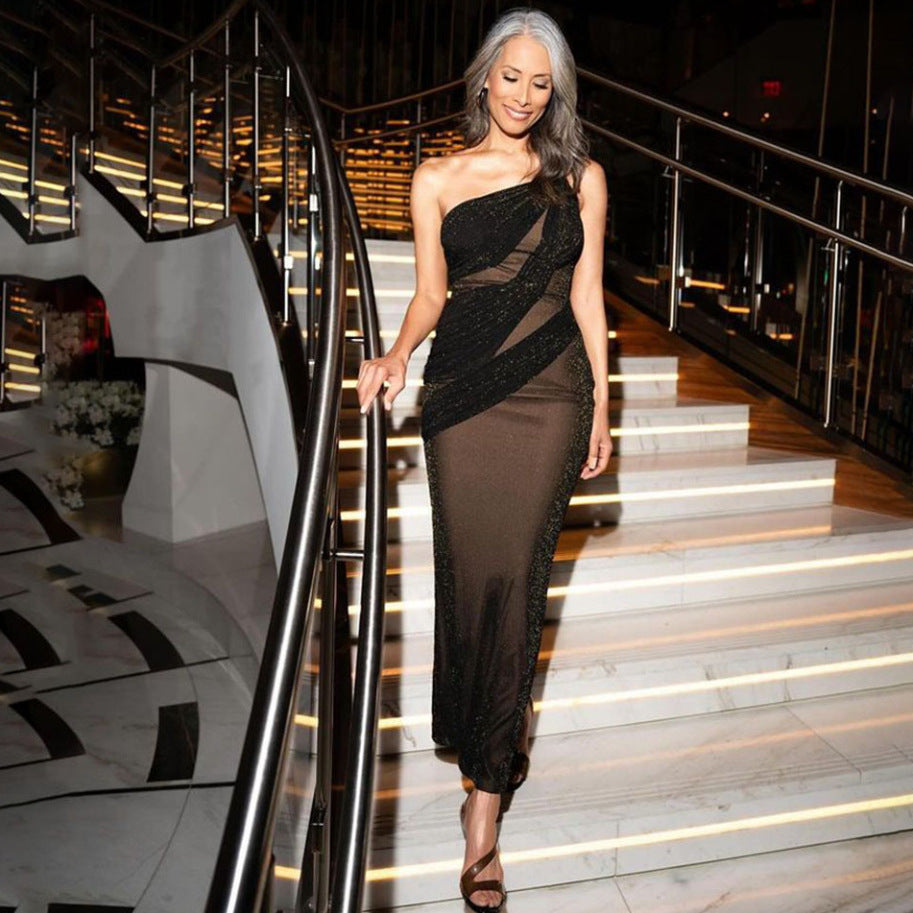 Fashion Shoulder Slim Fit Backless Dress