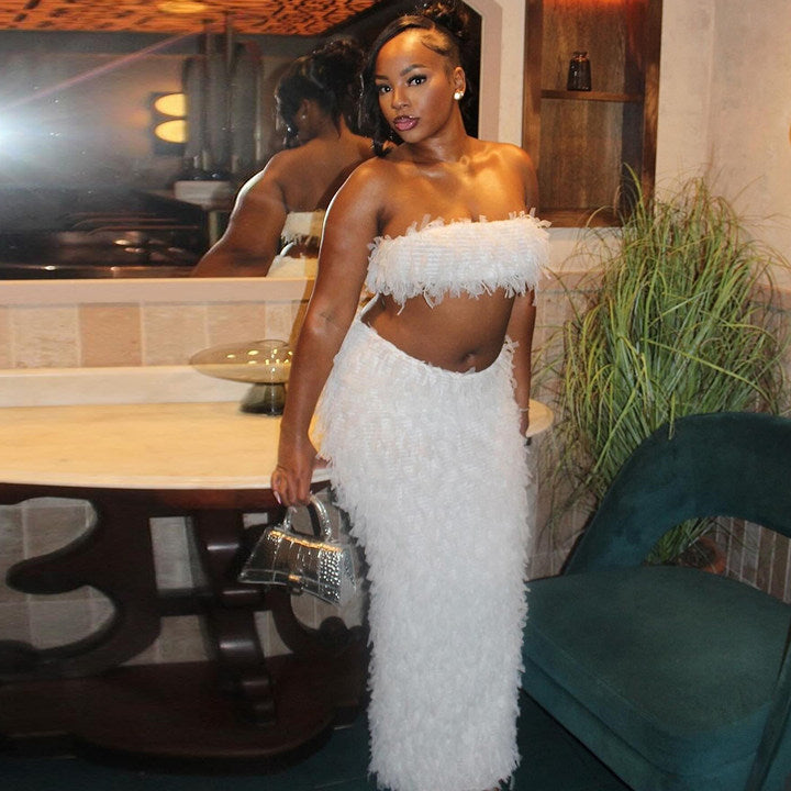 Ensemble jupe-robe transparent européen et américain en maille dos nu avec enveloppement de poitrine