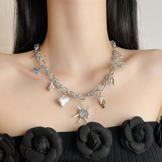 Light Luxury Minority Vintage Shell Starfish Flower Pendant Necklace For Women