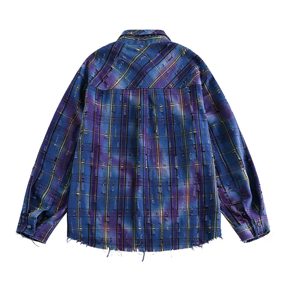 Tie-dye Gradient Plaid Shirt - High Street Fashion Design Sense