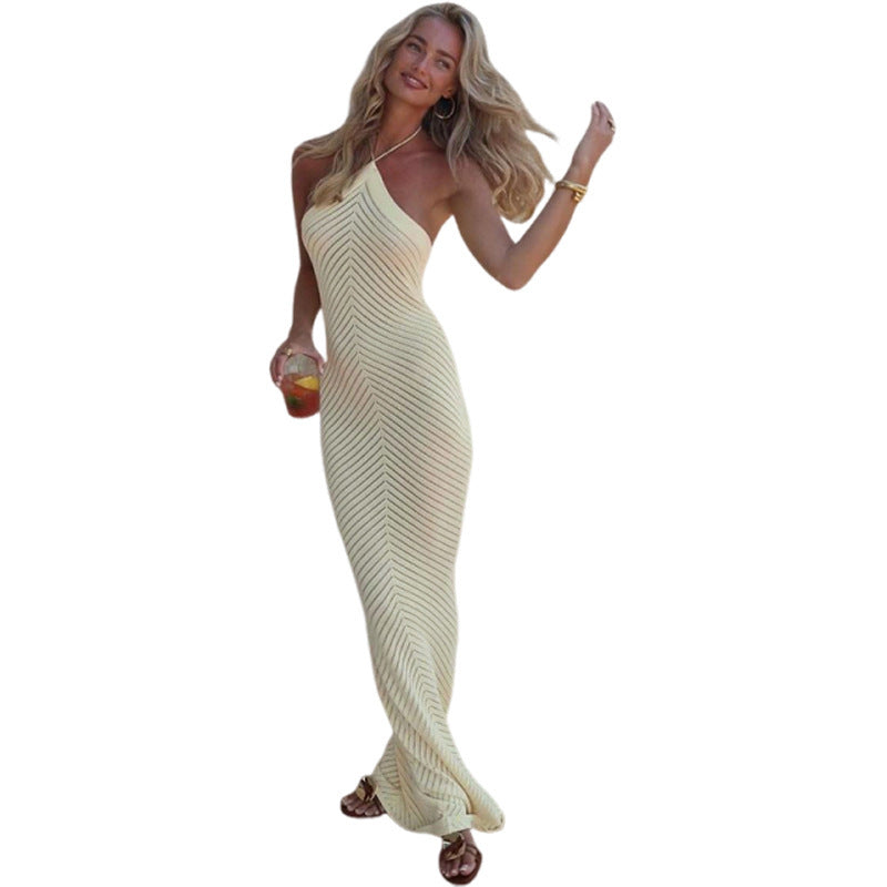 Robe longue moulante ajourée pour femme