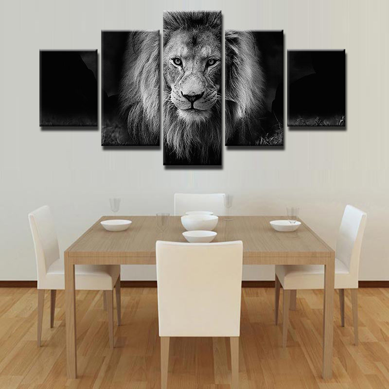 Black and white Lion painting