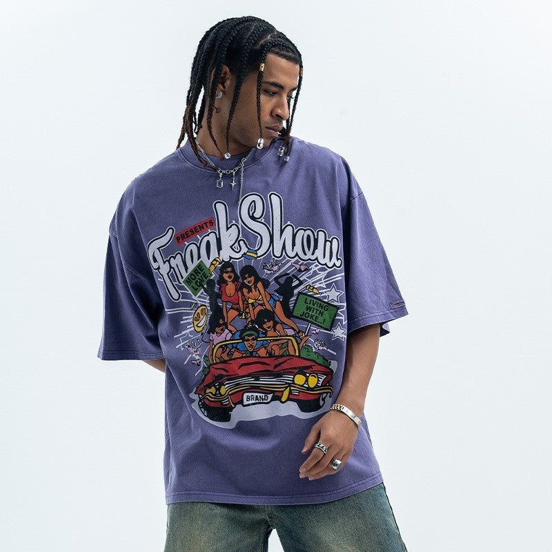 T-shirts imprimés en coton, manches courtes, coupe ample, pour hommes et femmes