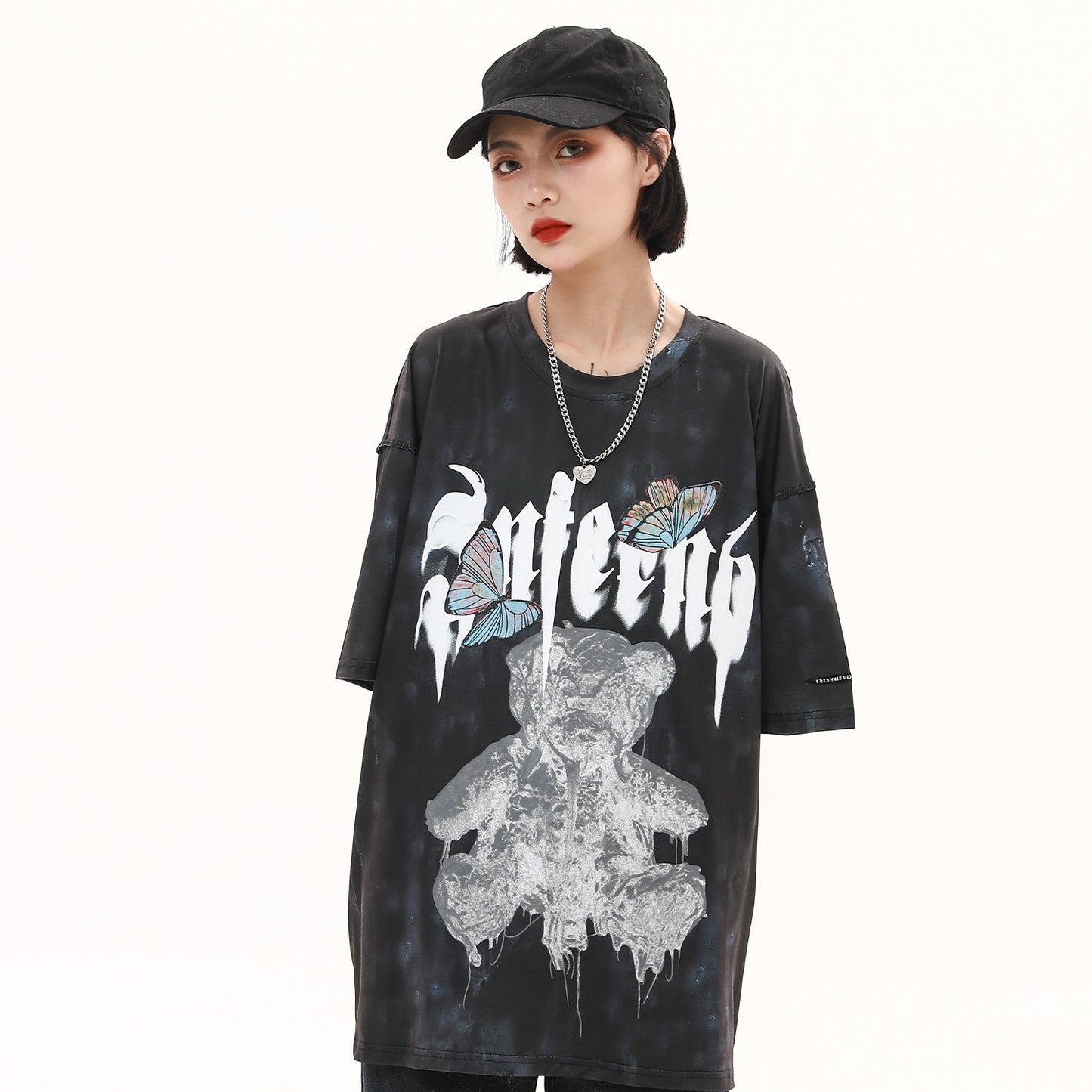 Tie dyed bear print short sleeve T-shirt