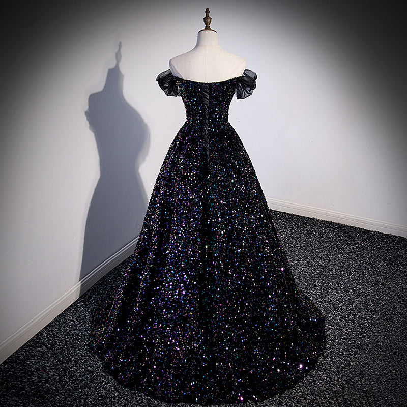 Robe de soirée à épaules dénudées et paillettes françaises pour hôte