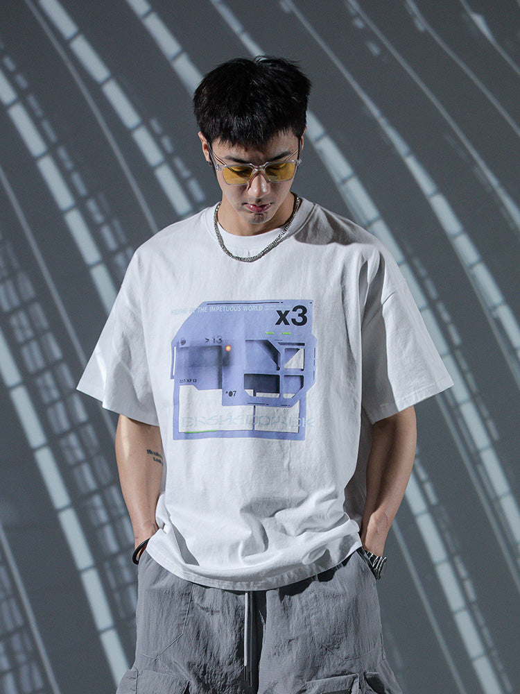 T-shirt en coton à manches courtes imprimé de modules