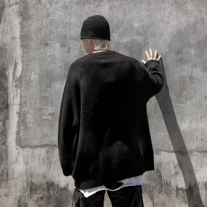 Pull épais brodé hip-hop à manches longues pour couple, automne et hiver