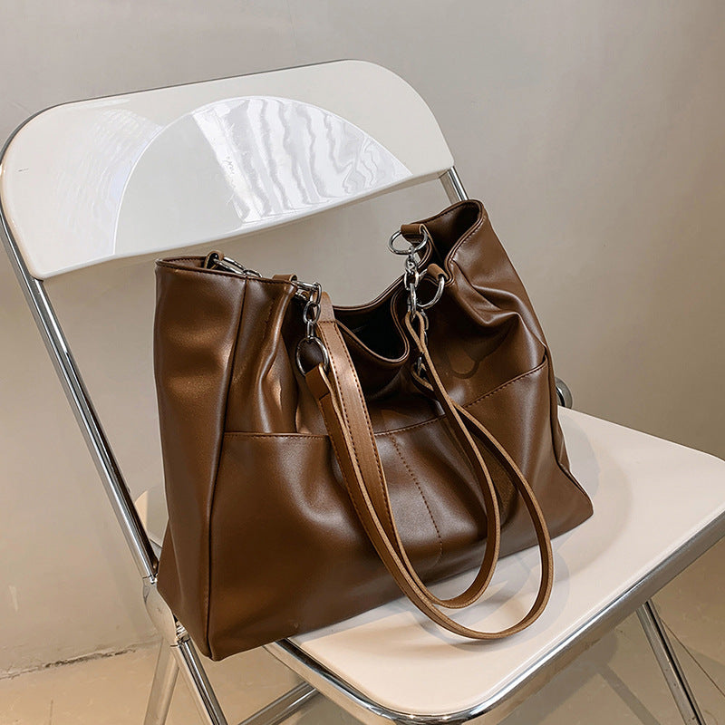 Fashion Simple Solid Color Large Capacity Shoulder Bag