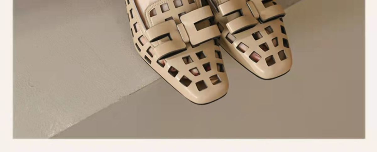 Chaussures à talons épais et bout romain creux pour femmes, grande taille