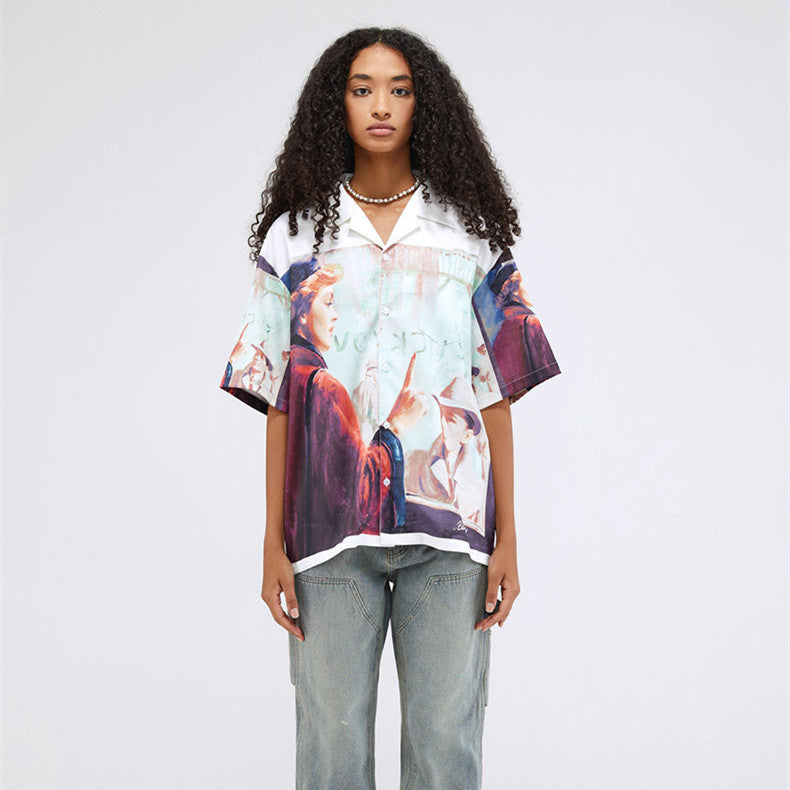 Chemise décontractée ample à manches courtes imprimée