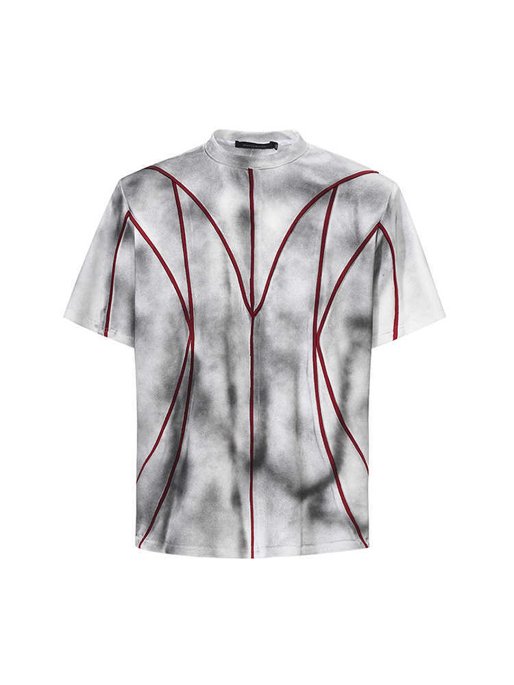 T-shirt à manches courtes et épaules rembourrées, col rond, patchwork tridimensionnel