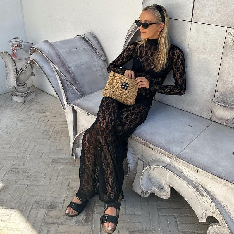 Abito in pizzo traforato sexy in rete trasparente alla moda