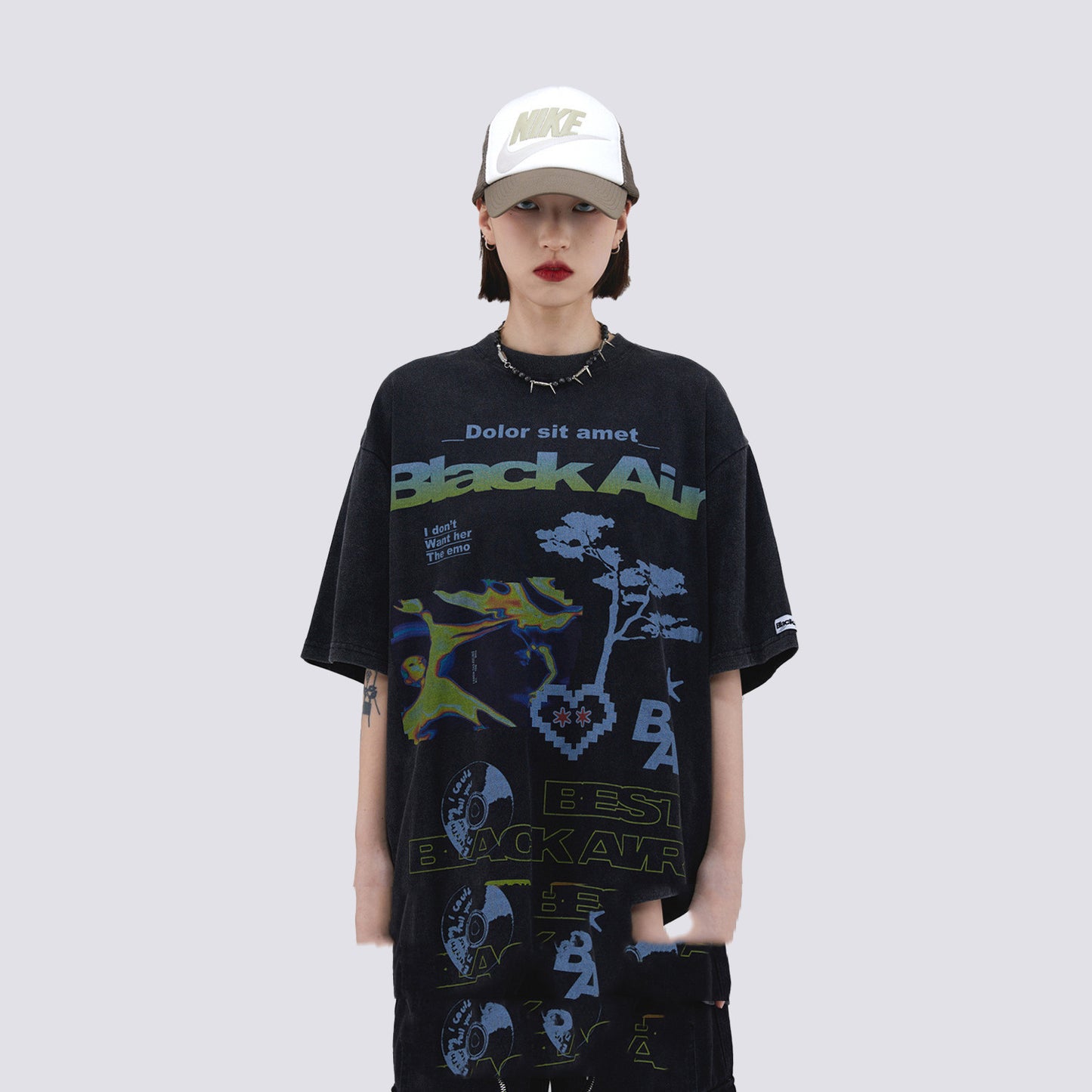 American Street Retro Element Pattern Printed T-shirt