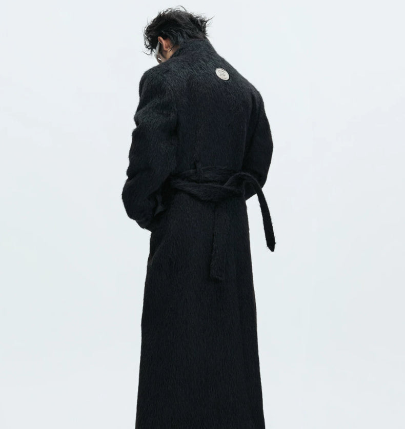 Short-pile Faux Two-piece Wool Coat Long Alpaca-blend Trench Coat