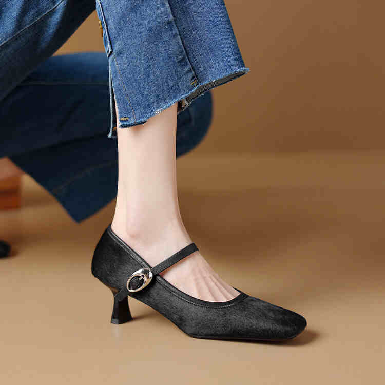 Women's Square Toe Stiletto Heel Ankle-strap Shoes Fashionable Retro High Heels