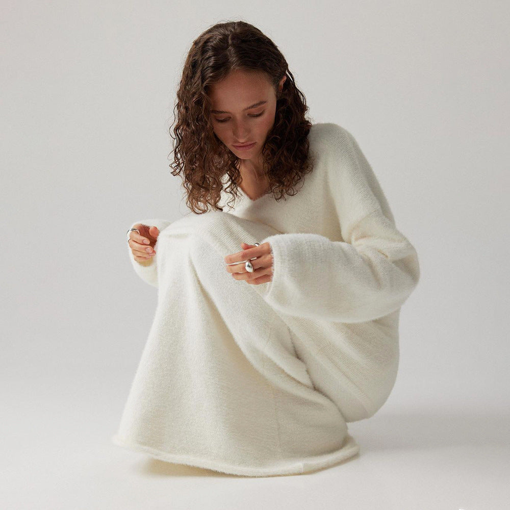 Ensemble pull simple en tricot col V