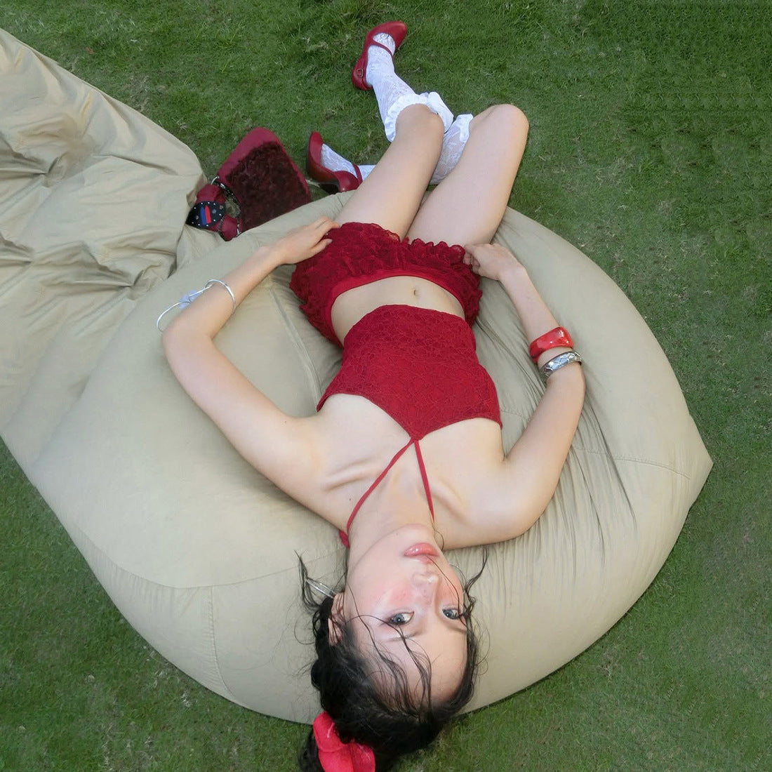 Womens Solid-Color Halterneck Backless Tank Top And Skirt Set