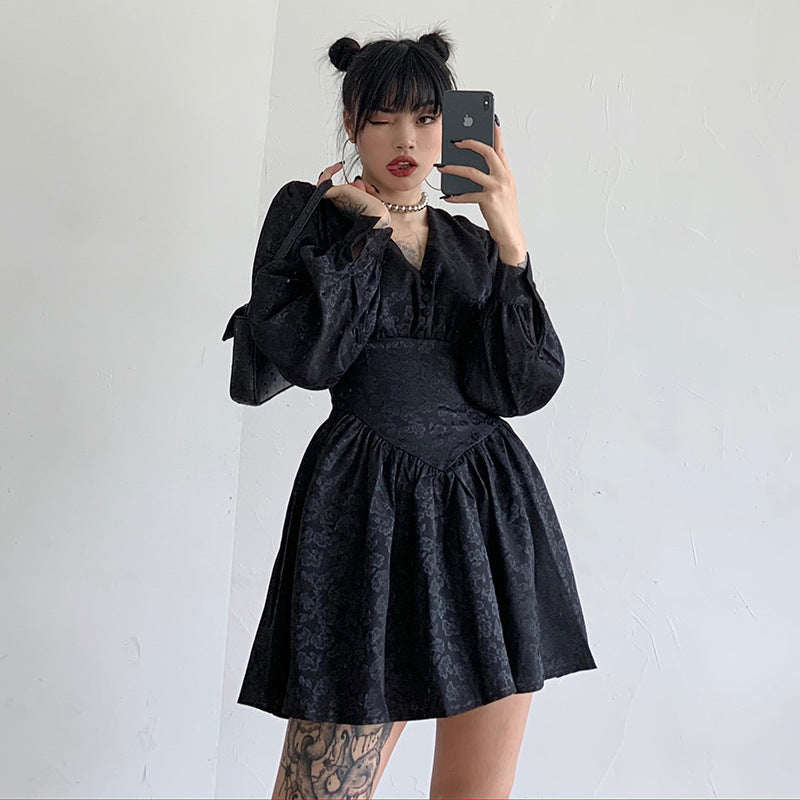 Pavillon européen et américain style palais rétro manches lanternes col en V croisé taille