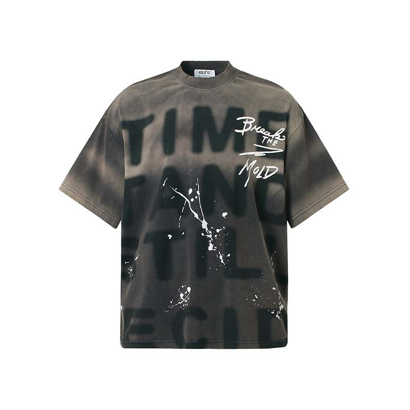 Retro Loose Casual Letter Printing Gradient Splash-ink Design Short-sleeved T-shirt Men