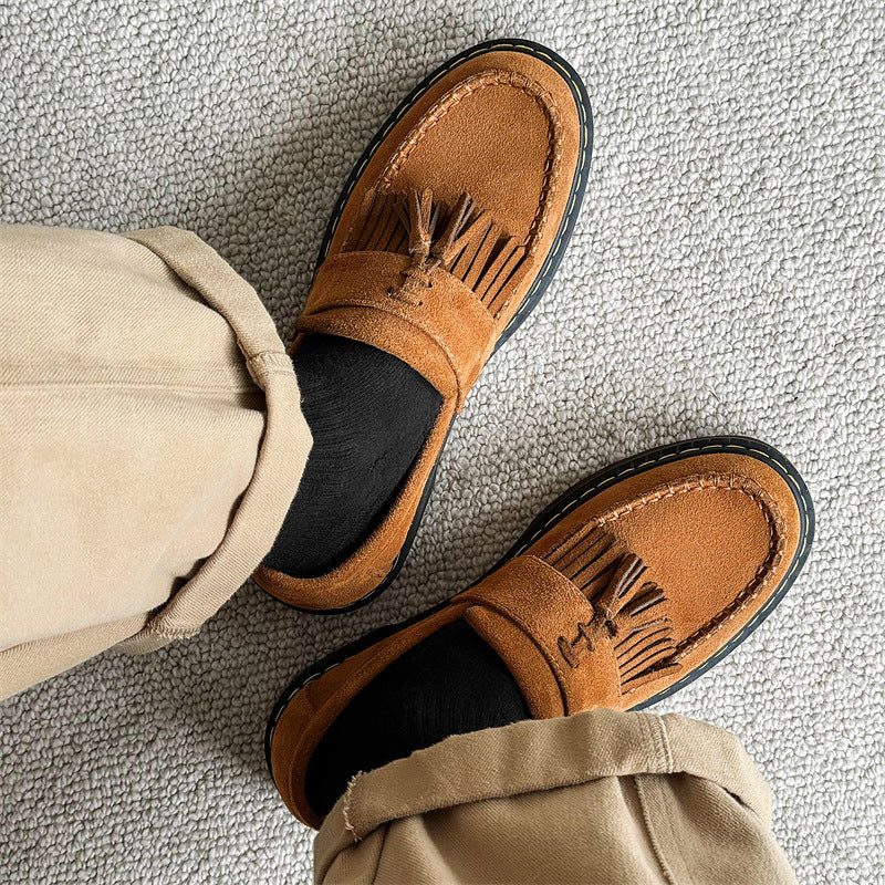 Fur Platform Woven Tassel Men's Shoes Martin Boots