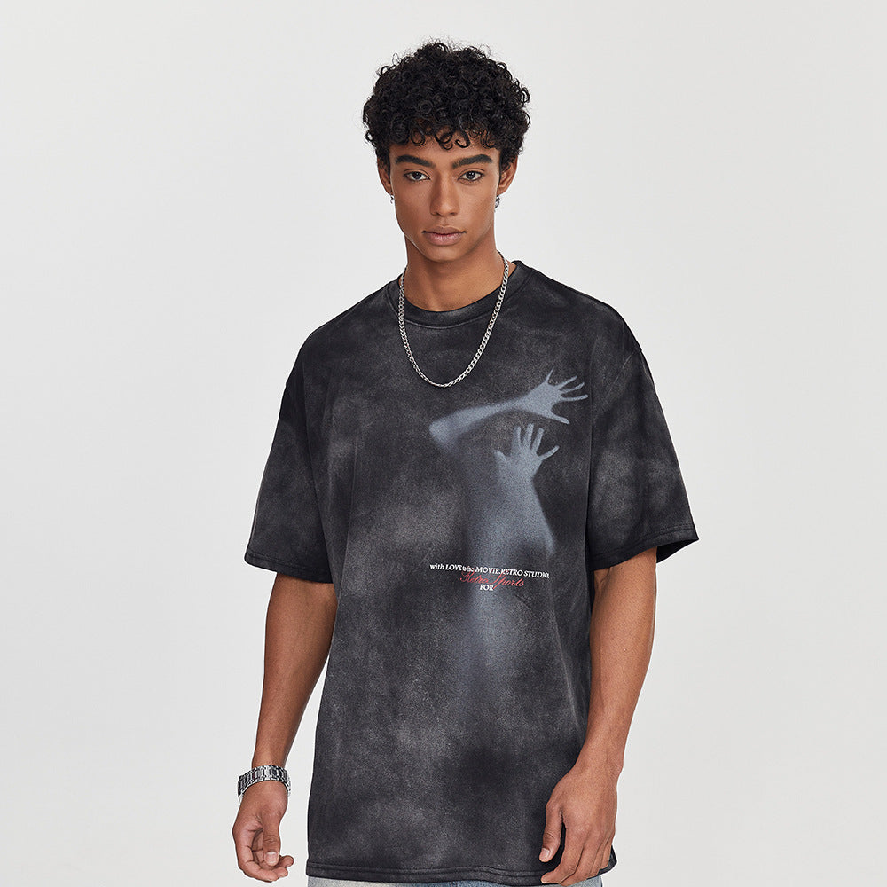 Fuzzy Figure Short-sleeved T-shirt Men's Tie-dye Gradient Paint Top