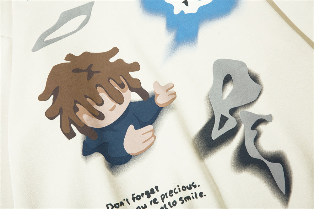 Sweat à capuche imprimé dessin animé tendance pour hommes